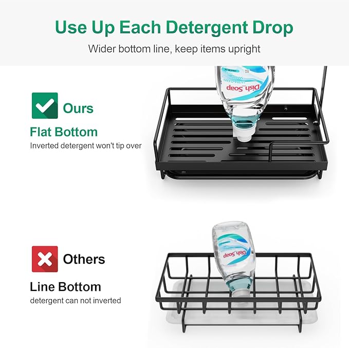 GSlife Sink Caddy Kitchen Sink Organizer - Large All-in-One Sponge Holder with Towel Holder, Rust Resistant Countertop Caddy with Drip Tray and Hooks for Brush, Gloves, Drying Hanger, Black