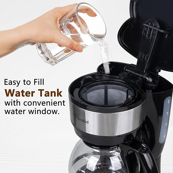 5 Cup Coffee Maker, Compact Small Coffee Machine for 1-2 People, 0.75L Glass Carafe, 2-Hour Auto Shut-Off, 650W Fast Brew, Space Saving for Apartment, Dorm & Office