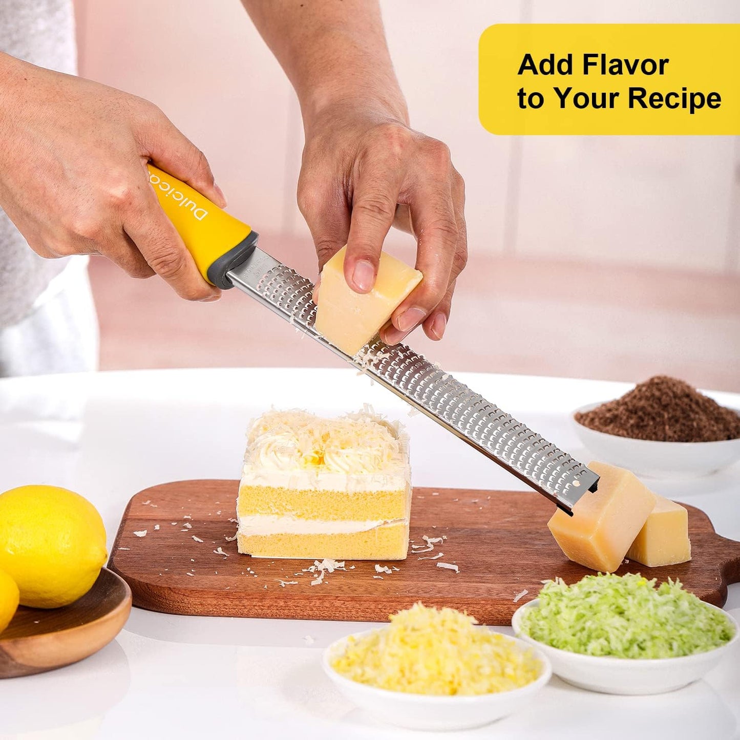 Professional Stainless Steel Lemon Zester & Grater - Premium Kitchen Tool for Cheese, Garlic, Ginger, Chocolate, Vegetables & Fruits | Dishwasher Safe