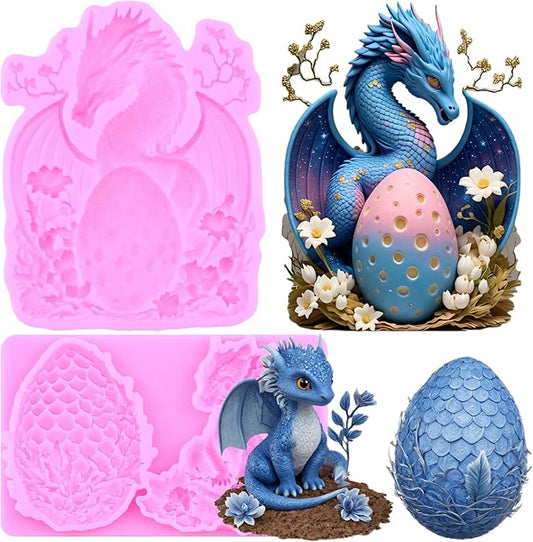 Dragon Fondant Molds Dragon Egg Silicone Candy Mold For Cake Decoration Cupcake Topper Candy Polymer Clay Gum Paste Set Of 2