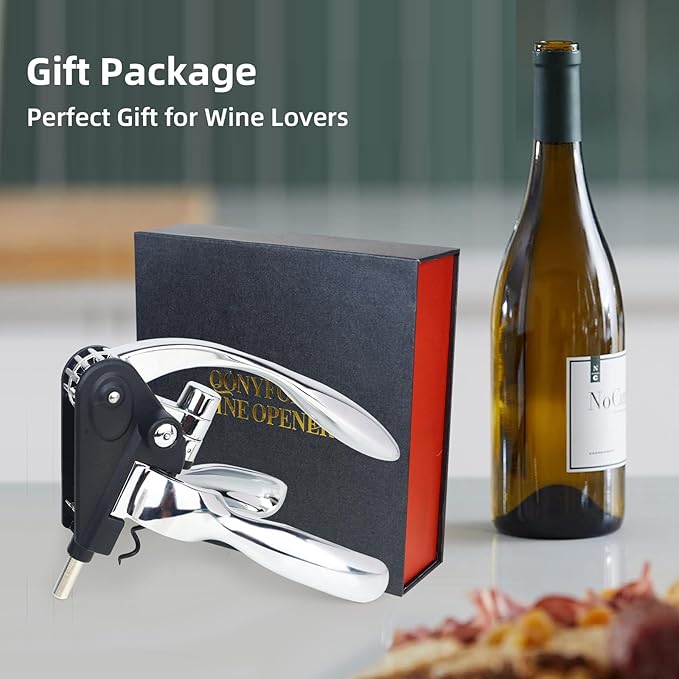 Rabbit Wine Opener Set with Luxury Gift Box, 5-Piece Gift Kit Includes Corkscrew, Foil Cutter, Bottle Stopper, Wine Pourer, Easy Cork Removal, Perfect for Wine Lovers (Moonlight Silver)