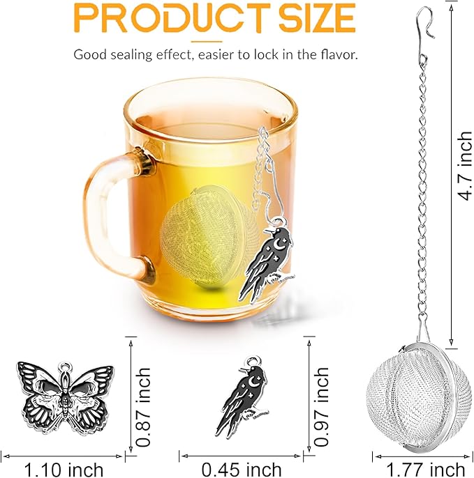 TeaSanavie 2 Pack Halloween Themed Tea Infuser - Gothic Loose Leaf Tea Steeper with Black Raven & Skull Butterfly Charm, 304 Stainless Steel, Perfect Spooky Tea Gift