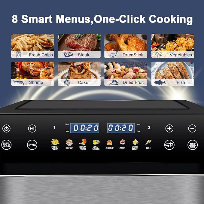 9.5 Quart Air Fryer Oven, Dual Zone 2-Basket, LED Touchscreen, Match Cook & Smart Finish to Roast, Broil, Dehydrate & More for Quick, Great for Family Meals