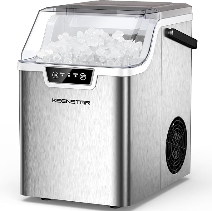 KEENSTAR Nugget Countertop Ice Maker with Soft Chewable Ice 40Lbs/24H, Pebble Sonic Ice Machine with Basket and Scoop, Ready in 5 Mins, Auto Self-Cleaning