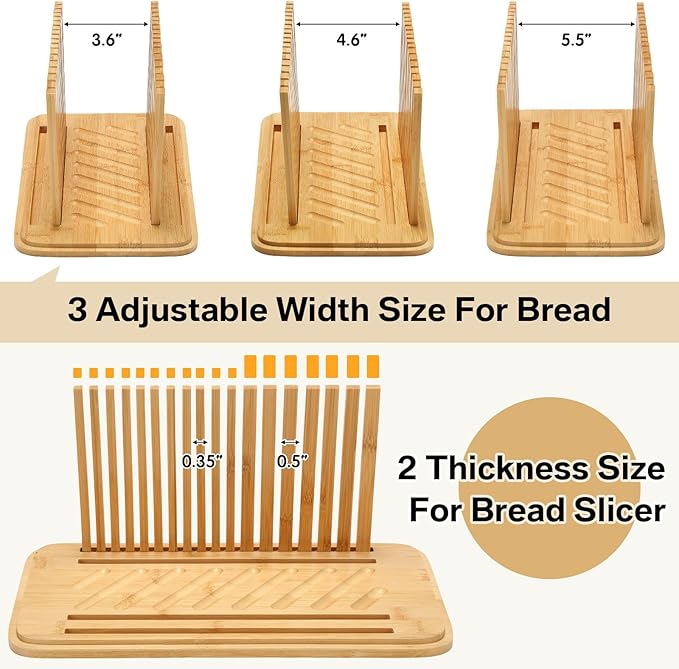 Bread Box with Bread Slicer Storage Container for Kitchen Countertop Food Storage with Multifunction Bamboo Lid, 3 in 1 Breadbox Removable Cut Board for Loaf Slicing (Wood Color,Wooden, Bamboo)
