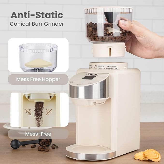 Gevi Coffee Grinder Electric,Coffee Bean Grinder with 35 Grind Settings for Espresso,Drip,French Press,Burr Coffee Grinder for Home Use,Anti-static Design,Beige