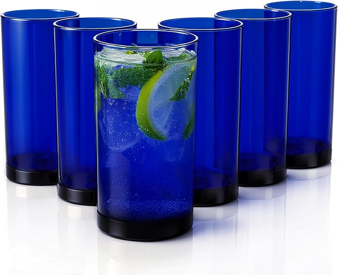 Zulay Kitchen Plastic Drinking Glasses (Set of 6) – 24oz Acrylic Shatterproof Water Cups for Home, Kitchen & Outdoors – Cobalt Blue Glass Look – BPA & Lead-Free – Top-Rack Dishwasher Safe