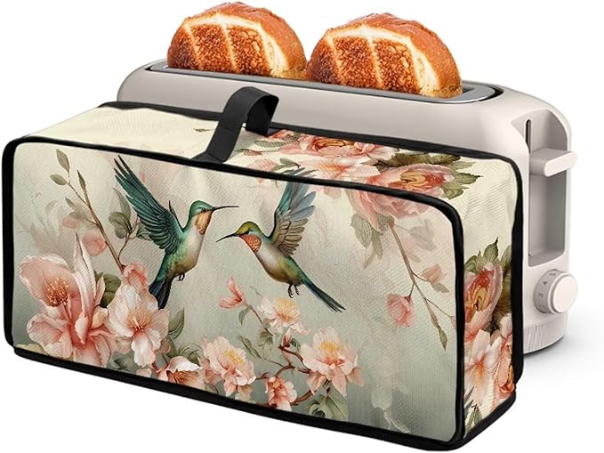 Hummingbird Floral Toaster Cover 2 Slice, Water-Resistant 2 Slice Slim Toaster Cover Protective Dust Covers for Kitchen Appliances, Easy to Fold and Store