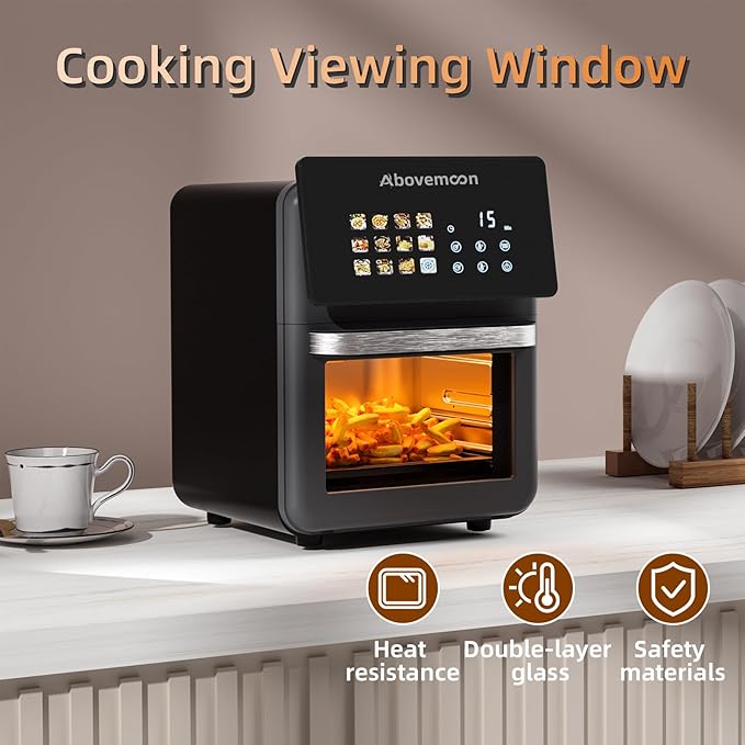 10L Large Xl Pro Air Fryer Oven With Grill Combo For Kitchen Countertop Use,12 in 1 Smart Convection Ovens,AirFryer With Glass View Window,Nonstick Basket,Fryer Liners,Removable Door-Black