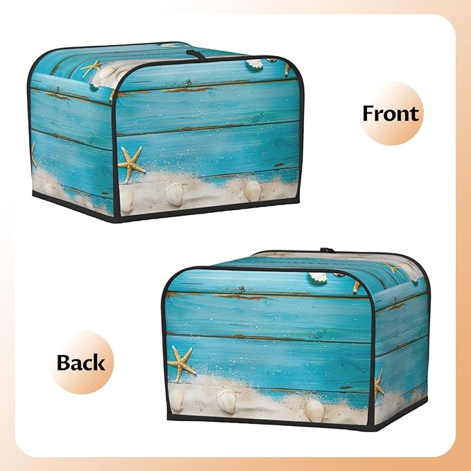 Seashells Starfish Blue Wood Covers for 4 Slice Toasters,Cute Country Bread Machine Cover with Handle,Washable Stain Resistant Kitchen Small Appliance Cover Dining Decor