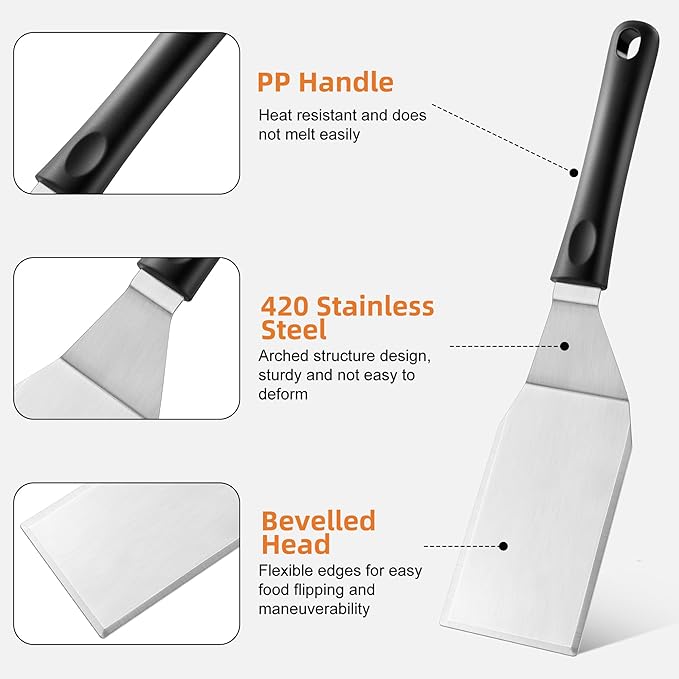 Stainless Steel Spatula Set of 3, Small Metal Spatulas for Cooking Cast Iron Skillet - Fish Turner Hamburger Spatula Griddle Grill Spatulas - for Grill, Pancake, Fish, Hamburger, Egg