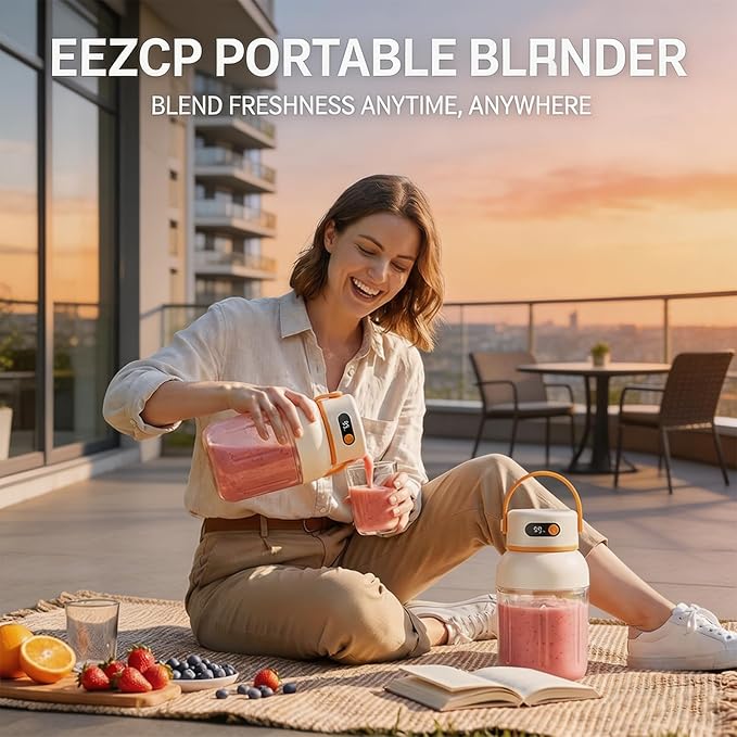 Portable Electric Juicer Cup with Zero Cord Hassle, USB-C Rechargeable, 36 Stainless Steel Blades, 18000 RPM Motor, Leakproof for Shakes,Smoothies,Travel,Gym,Office Outdoor (800ML)