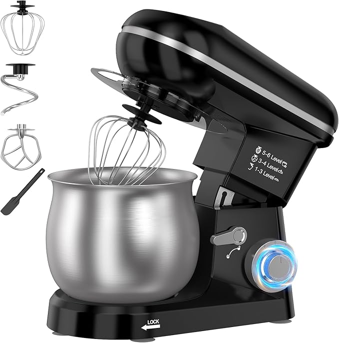 Electric Stand Mixer with 5.3 Quart，Cake Mixer with Stainless Steel Bowl and Stand, Kitchen Mixer Tilt-Head Design – Includes Dough Hook, Whisk & Beater-Great for Baking Bread, Cakes, Cookies