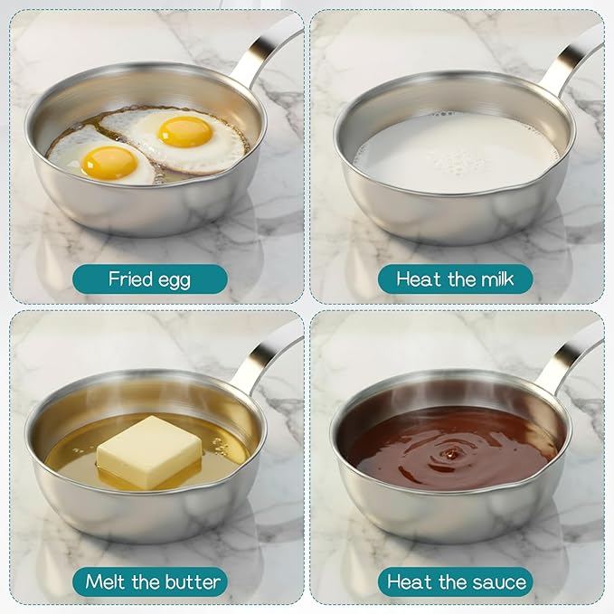 18/10 Stainless Steel Butter Warmer Mini Butter Warmer Milk-Warmer Pot with Pour Spouts Mini Sauce Pan for Milk, Coffee, and Melting Chocolate, 0.5-Quart