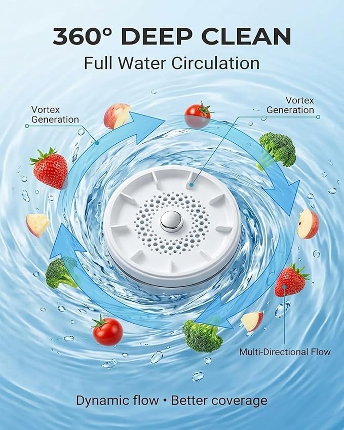 Best Ultrasonic Fruit Vegetables Cleaner Washing Machine Device Waterproof Fruit Veggie Washer Produce Purifier for Home Kitchen Use Wireless Portable Titanium Electrolysis Purification