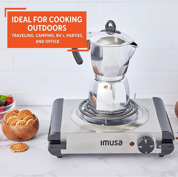 IMUSA USA GAU-80311 Electric Single Burner 1000-Watts, Stainless Steel, Silver