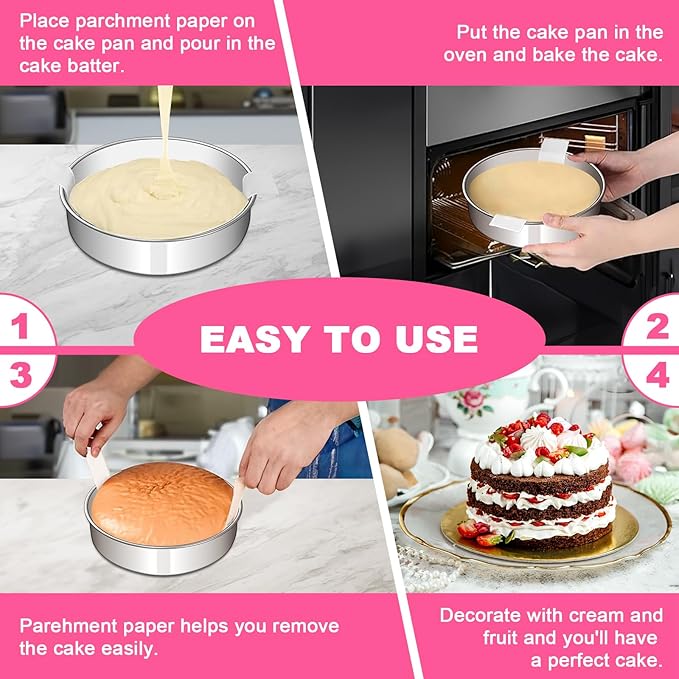 EWFEN 6 Inch Cake Pan Set of 2, Stainless Steel Round Layer Cake Baking Pans Tins, Non-Toxic & Healthy, Leak-proof & Easy Clean & Dishwasher Safe