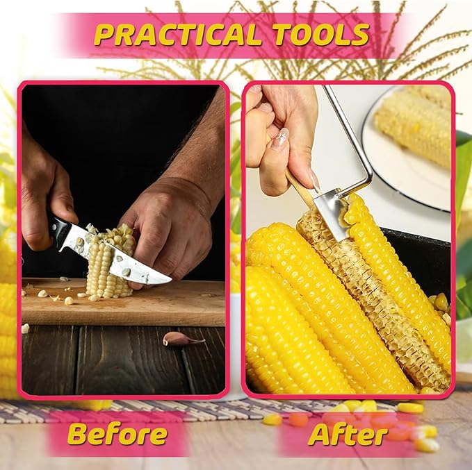 Corn Peeler, Corn Kernel Removers, Long Handle Stainless Steel Corn Stripping Tool Thresher Scraper for Home Kitchens, Restaurant Chefs