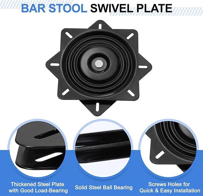 uxcell 2Pcs 10" Bar Stool Swivel Replacement, 360° Rotation Lazy Susan Turntable, Square Semi-Ball Bearing Seat Swivel Base Mount Plate for Recliner Chair or Table, Black (250x2mm)