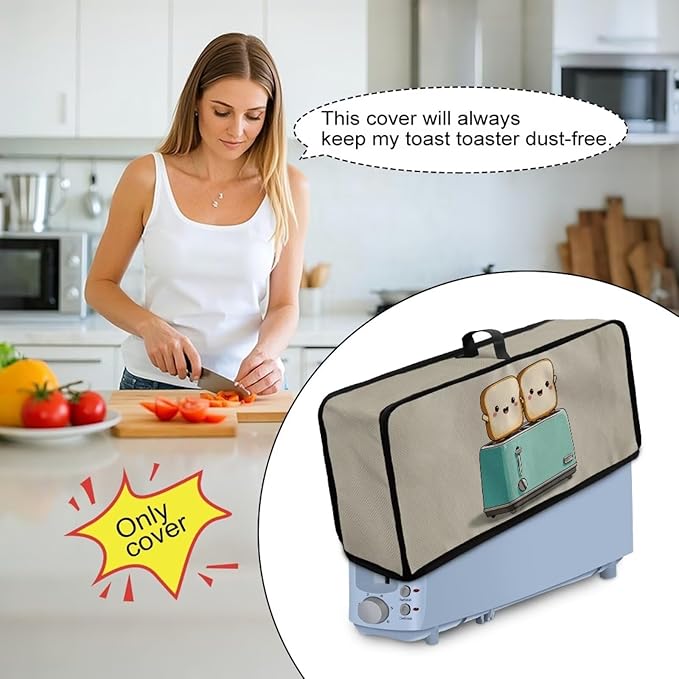 2 Slice Slim Toaster Cover, Cute Bread Print Toaster Cover 2 Slice, Heat Resistant & Water Resistant, Foldable Kitchen Small Appliance Cover for Women