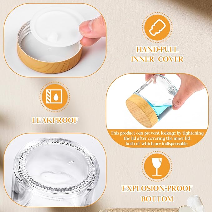 Norme 12 Pcs 4oz Glass Jars with Lids Empty Small Glass Containers and Inner Liners Reusable Cosmetic Jars Round Airtight Bottles with Plastic Wood Grain Lids for Travel