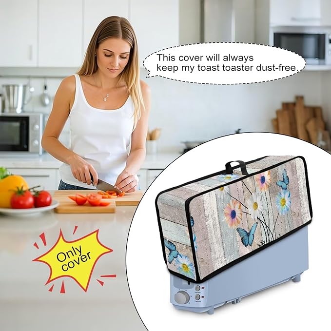Toaster Cover 2 Slice Wood Grain Floral 2 Slice Slim Toaster Cover, Heat- Resistant Dustproof Protective Covers for Small Appliance, Water Resistant
