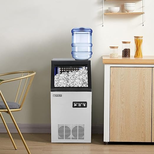ROVSUN Commercial Ice Maker 110lbs/24h Automatic Built-in Stainless Steel Under Counter/Portable Freestanding for Restaurant Bar with 24lbs Storage, Connection Hoses & Ice Scoop