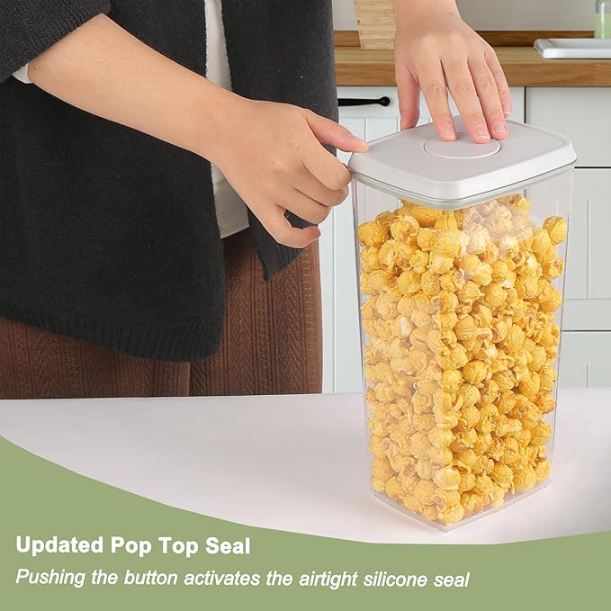 Airtight Food Storage Containers with Lids Pop Up Containers Pasta Organizer for Kitchen Pantry Cereal Snack Flour Sugar Coffee (3pc 3300ml / 3.48qt)