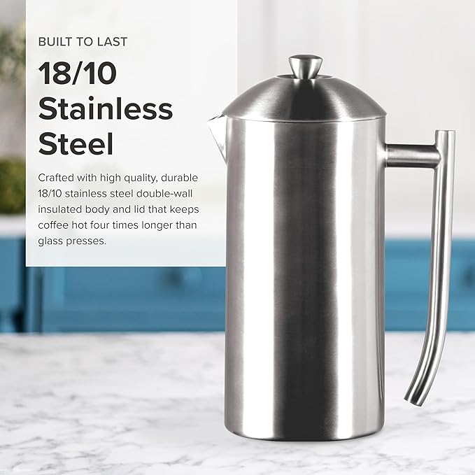 Frieling French Press Coffee Maker - 23 Ounce, Brushed Stainless Steel - Coffee Press & Cold Brew Pitcher - Stovetop Espresso Maker for Camping & Travel