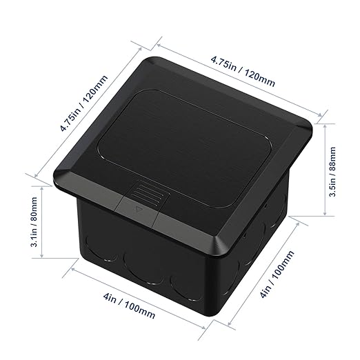 KYHSHJ USB Pop Up Floor Socket Kit with 2 * 20A Receptacle，4.8A 1 USB-A Ports &1 USB-C Port，Corrosive Resistant Hardware,Black