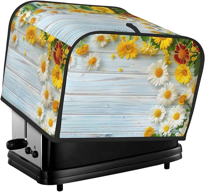 Spring Daisies Wooden Covers for 4 Slice Toasters,Cute Country Bread Machine Cover with Handle,Washable Stain Resistant Kitchen Small Appliance Cover Dining Decor