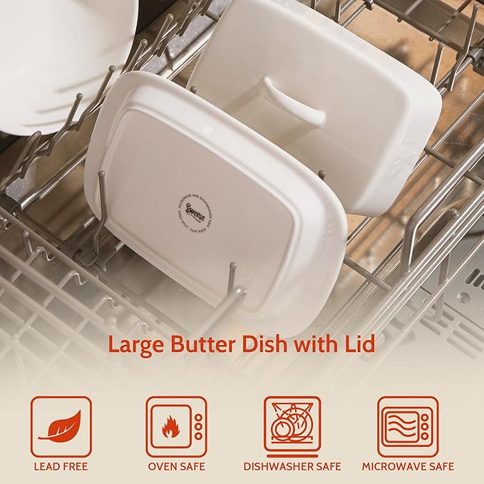 Sweese Large Ceramic Butter Dish with Lid for Countertop