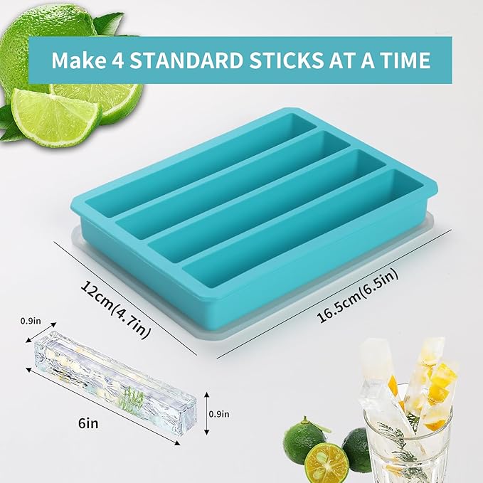 Water Bottle Ice Mold Tray - Silicone Creates 16 Frozen Sticks for Sports, Soda, & Bottled Beverages,Easy to Remove Ice,Reusable Maker with Lid for Stacking (Blue 4 Pack)