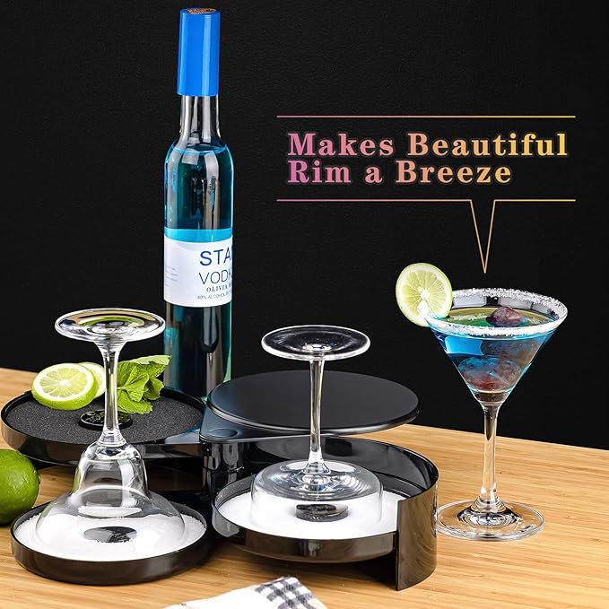 Margarita Salt Rimmer Set, 3-Tier Bar Glass Rimmer with 2 Sponges, Bartender Tool Rimmer Dish with Separate Tier for Lime Juice, Salt and Sugar, Bar Accessories for Cocktails and Bloody Mary