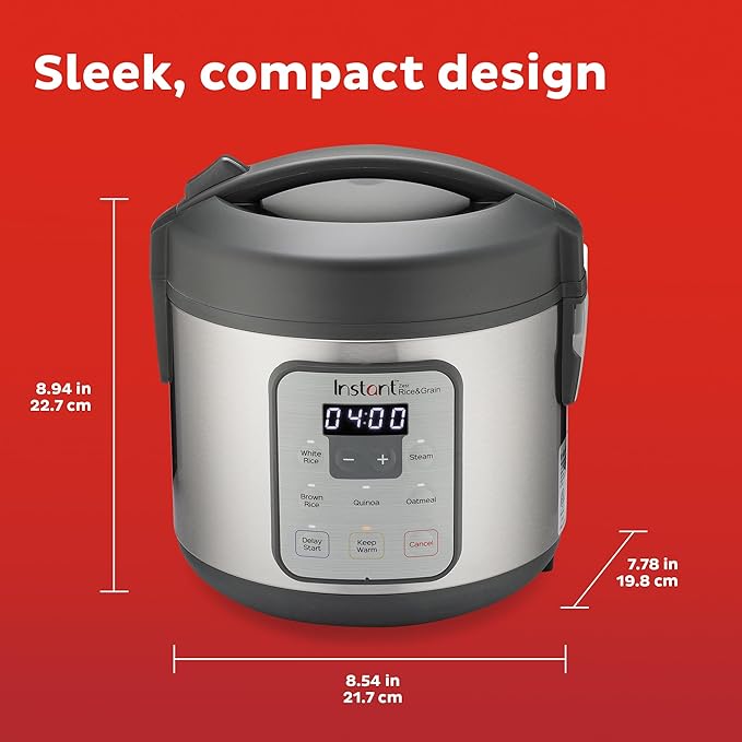 Instant Pot Zest 8 Cup One Touch Rice Cooker, From the Makers of Instant Pot, Steamer, Cooks Rice, Grains, Quinoa and Oatmeal, 8-cup cooked/4-cup uncooked, No Pressure Cooking Functionality