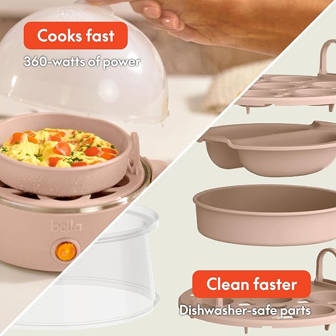 bella Electric Egg Cooker, 14 Eggs Capacity Tray, Double Stack, for Poached, Scrambled, Hard, Medium & Soft Boiled Eggs, Omelets and Steamed Dumplings, Auto Shutoff, 360 Watt, Blossom
