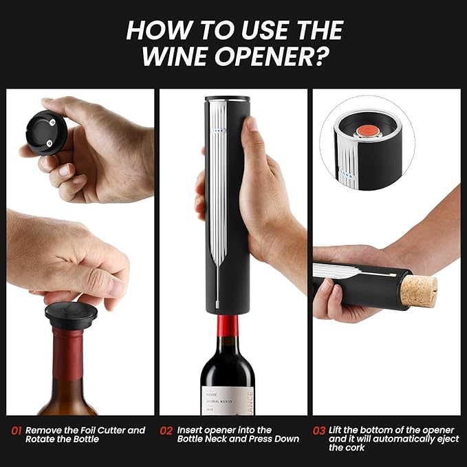 BLUBYEES Electric Wine Bottle Opener with Charging Base & Built-in Foil Cutter – Rechargeable Intelligent Touch-Activated Automatic Corkscrew – Luxury Christmas Wine Gifts for Women, Men, Seniors