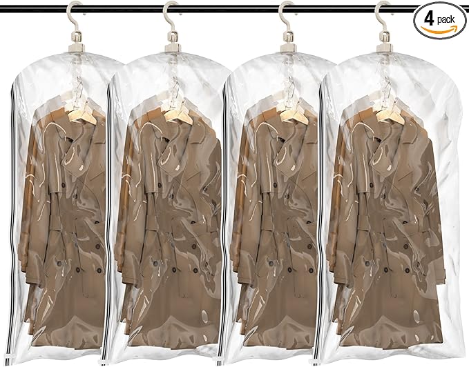 TAILI Hanging Vacuum Sealer Spave Saver Storage Bags for Clothes, Closet Organizers, Travel, (4 Pack Short) Clear