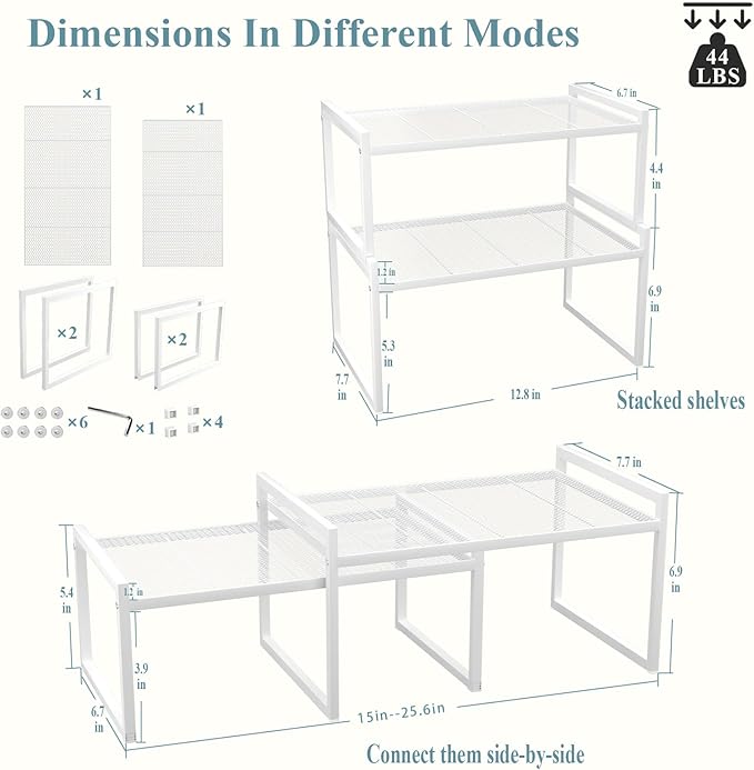 Set of 2 Kitchen Cabinet Organizer Shelf Stackable Sturdy Metal Counter Countertop Pantry Storage Rack