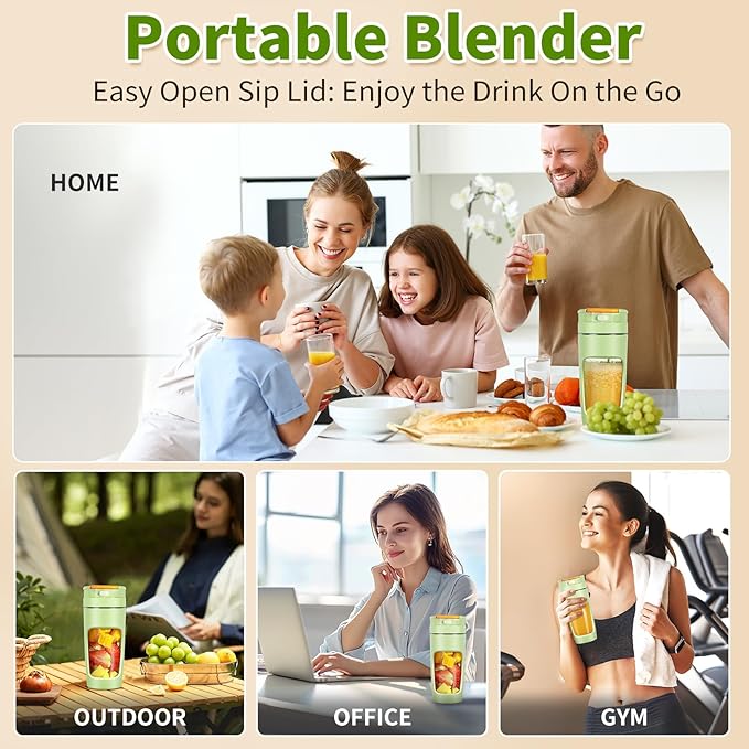 Slim Portable Blender Cup, 20oz (600ml) Personal Travel Juicer with Leakproof Lid, USB-C Rechargeable Licuadora Portatil for Smoothies and Shakes, Auto-Cleaning(white)