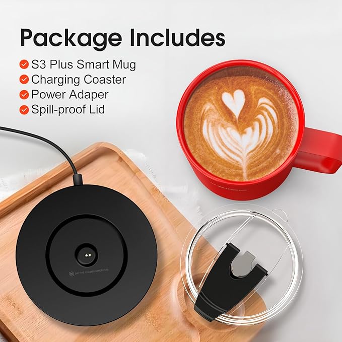 Vsitoo S3 Plus 14oz Heated Coffee Mug - Temperature Control Smart Mug with Mug Warmer, Auto-Sensing AI Heats Drinks to 120-150°F Hands-Free.Ideal for Home/Office/Gifts，Red