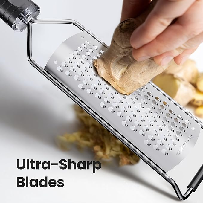 Coarse Grater for Cheese & Vegetables - Non-Slip Grip | Dishwasher Safe Stainless Steel (Black)