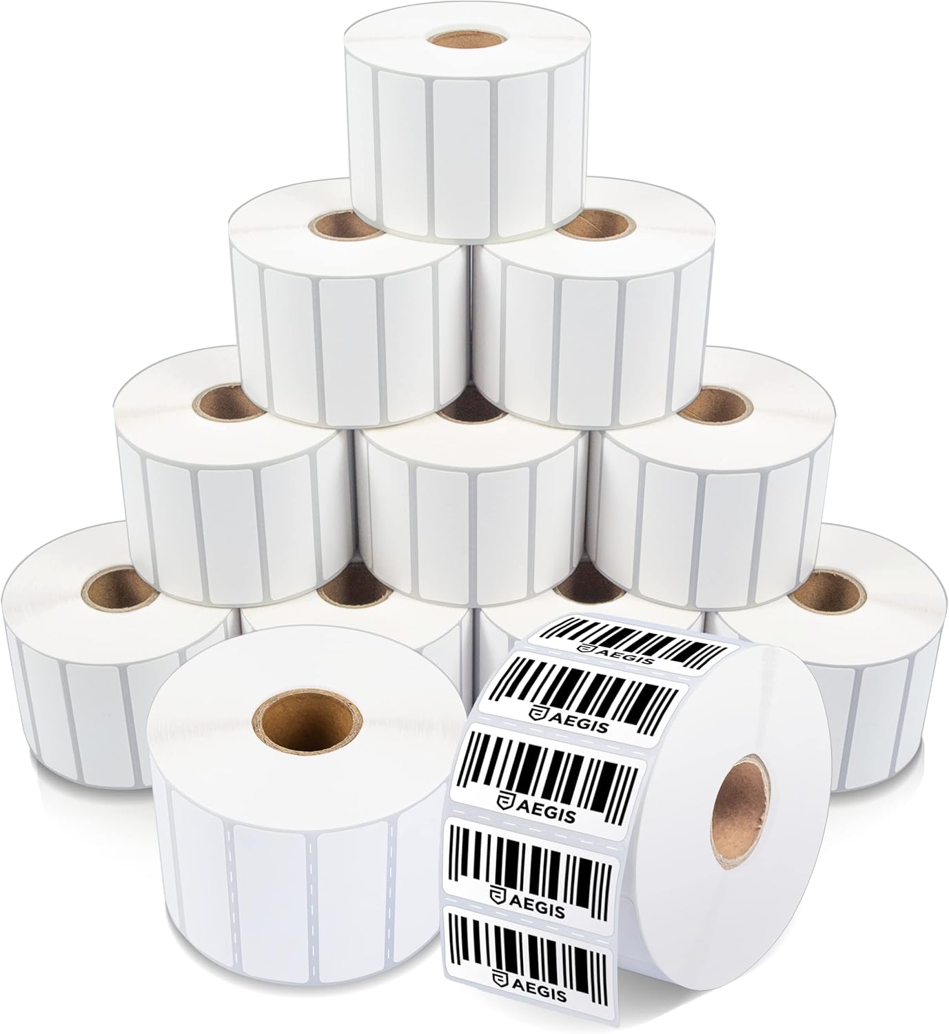 Aegis Adhesives - 2” X ½” Direct Thermal Labels for Barcodes, Return Address, File Folders, Perforated & with Compatible with Rollo, Zebra, & Other Desktop Label Printers (12 Rolls, 2400/Roll)
