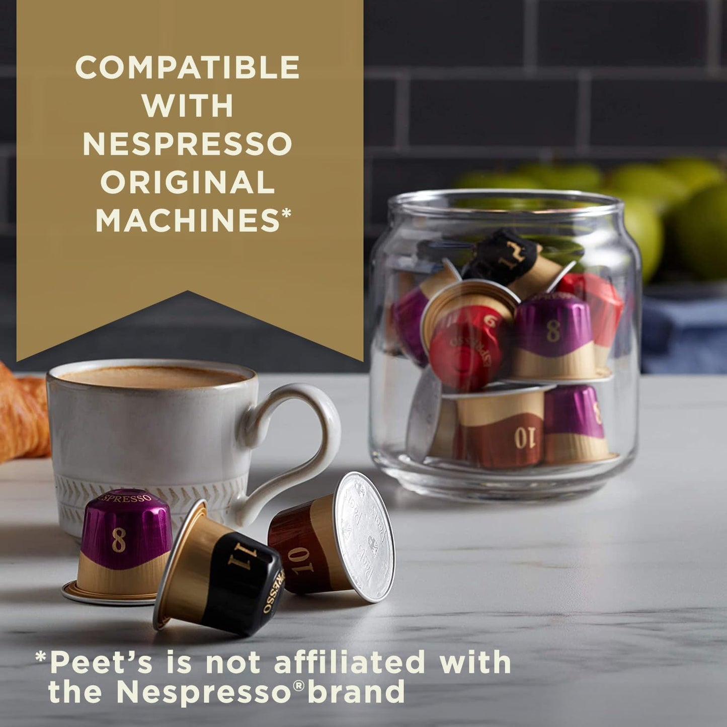 Peet's Coffee, Medium Roast Espresso Capsules, Compatible with Nespresso Original Machine - Crema Scura Intensity 9, 100 Count (10 Boxes of 10 Espresso Capsules)