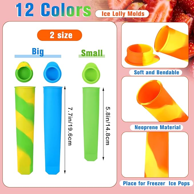 Lallisa 30 Pcs Ice Cream Molds Silicone Ice Lolly Mold Color Reusable Ice Lolly Mold with Lid Silicone DIY Homemade Ice Cream Maker Molds for Kids Adult Yogurt Freezer Summer Party