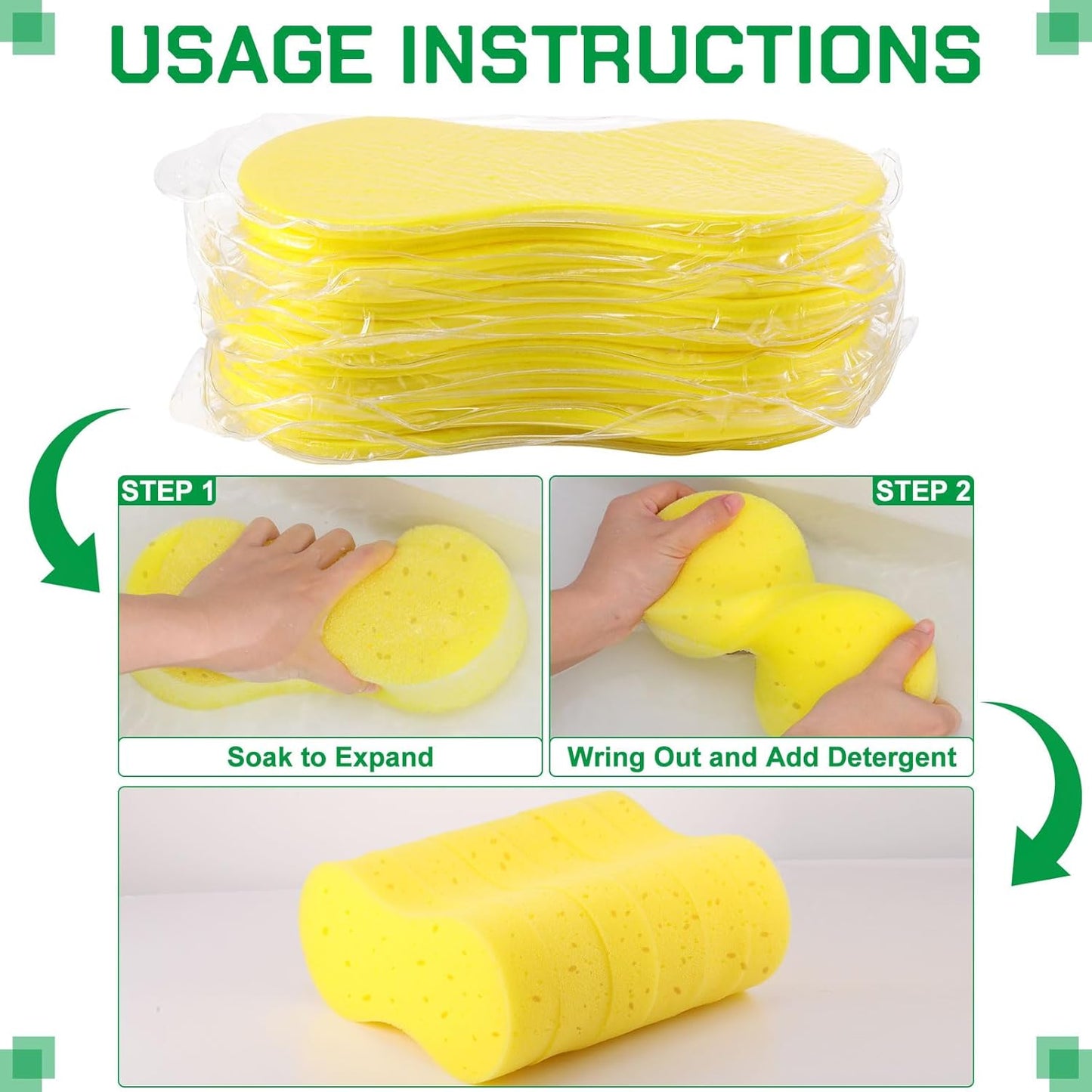 Vesici 48 Pack Car Wash Sponges Large Sponges Bulk Big All-Purpose Scrubber Thick Foam Car Cleaning Supplies for Washing Boat Kitchen Household with Single Vacuum Compressed Packing (Bright Yellow)
