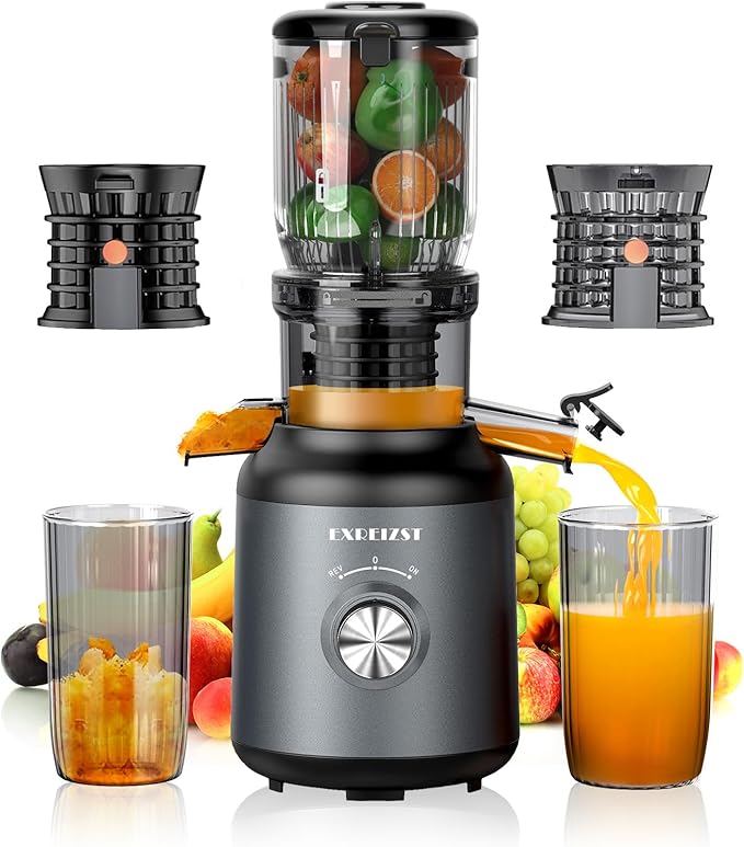 Juicer Machines, Cold Press Juicer with 4.2'' Large Feed Chute, Fit Whole Fruit and Vegetable Slow Juice Extractor Machine, 250W Masticating Juicer Easy To Clean, High Juice Yield, BPA Free