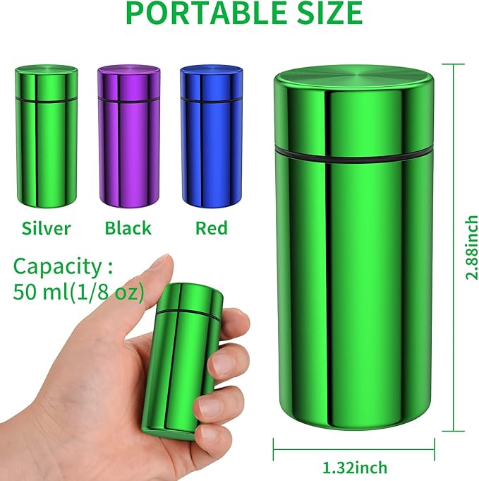 TecQach Portable Aluminum Storage Jar 3-Pack,Airtight Smell Proof Container, Metal Waterproof Small Bottle Multipurpose Container for Coffee & Teas, (Purple+Green+Blue)