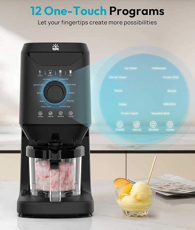 Rellytech Homemade Ice Cream Maker Machine - 12-in-1 Ice Cream Maker with 2 Pint Containers & Lids, Gelato, Sorbet and Frozen Yogurt Maker, Self-Cleaning, Pre-freeze for 24 Hours