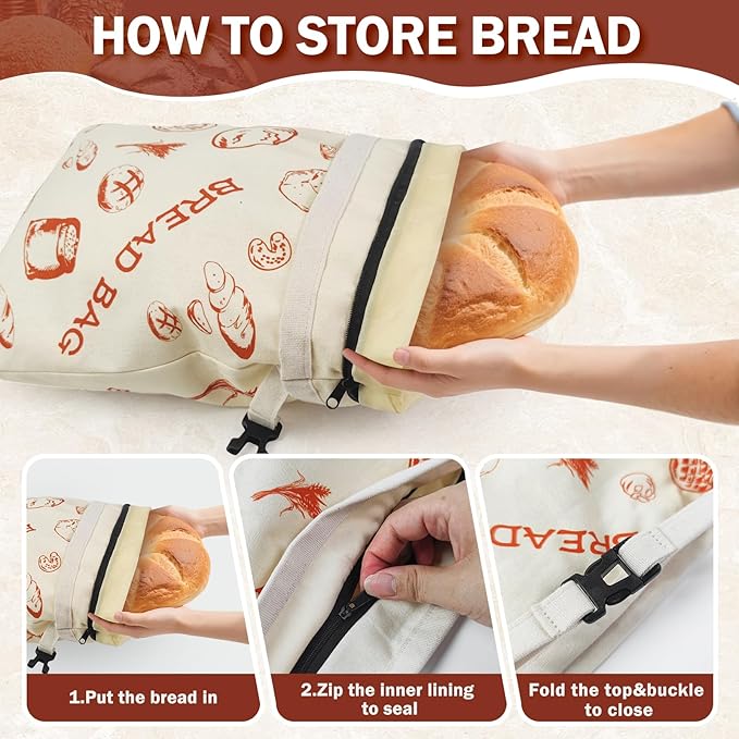Reusable Beeswax Bread Bags for Homemade Bread, 2 Pack XL 17x13 Inch – Natural Cotton Linen Sourdough Storage Bags-Only One Bag Had Zipper